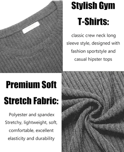 Vista 4 de COOFANDY Paquete de 2 camisetas musculares para hombre, elásticas, de manga larga, para gimnasio, entrenamiento, fisicoculturismo, camisetas