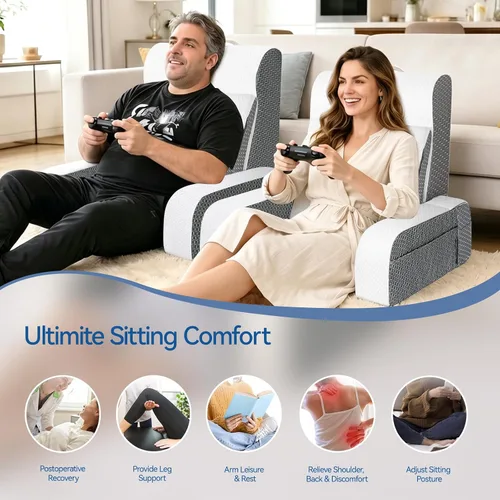 Vista 8 de Kayfia Almohada de lectura, almohada de espalda 10 en 1 para cama sentada con reposabrazos desmontable, almohada de respaldo con espuma