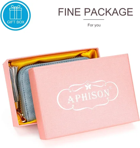 Vista 7 de APHISON RFID - Porta tarjeta de crédito con cremallera carteras pequeñas para mujer en cuero estilo girasol para mujer y niña caja de regalo 1927