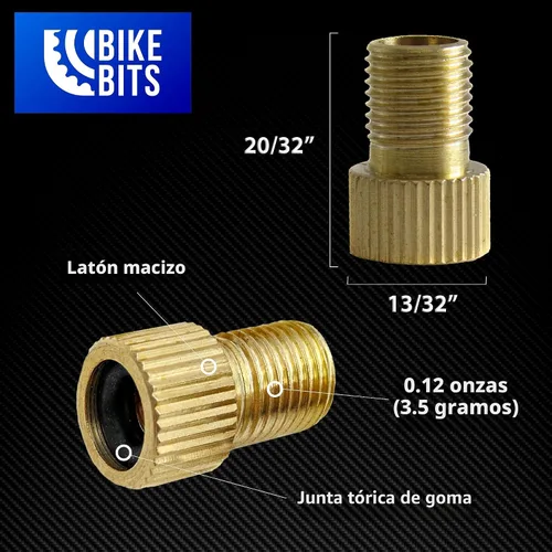 Vista 5 de Adaptador de válvula Presta de latón – Convierte Presta a Schrader – Inflar neumáticos con bomba estándar o compresor de aire (paquete de 4)