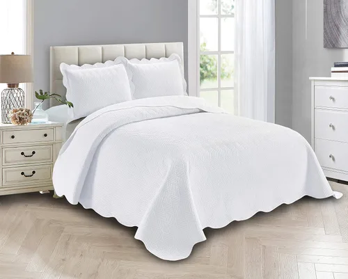 Vista 10 de Linen Plus Juego de Colcha de Lujo de Gran Tamaño con Relieve Color Beige Sólido Full/Queen Cobertor de Cama Nuevo # Ashley