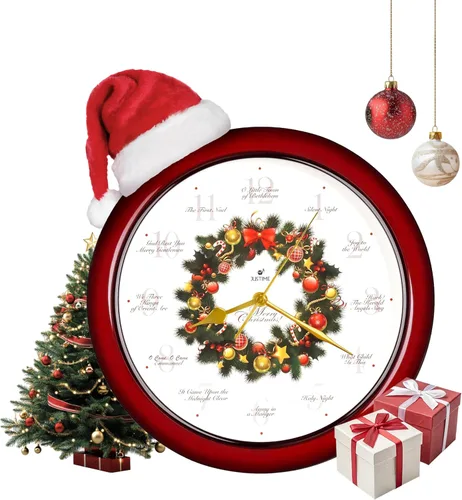 Vista 6 de JUSTIME Reloj de pared de 14 pulgadas dorado con melodía de corona de Navidad y 12 villancicos