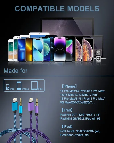 Vista 7 de [Paquete de 2/3.3 pies] Cable auxiliar Lightning a 3.5mm para iPhone, [certificado Apple Mfi] Cable de audio auxiliar para iPhone para coche, hogar