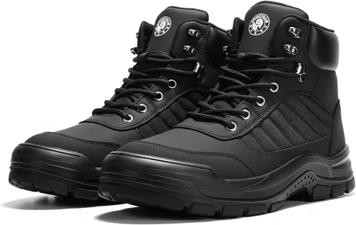Vista 7 de ANGRYRAM Botas de trabajo con punta de acero para hombres y mujeres, antideslizantes, resistentes a pinchazos, botas de trabajo para hombres