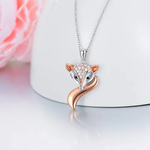 Vista 3 de LONAGO Mother and Child Fox Necklace Sterling Silver, Foxes Heart Necklace Gift for Mother Grandmother Mom Daughter Women