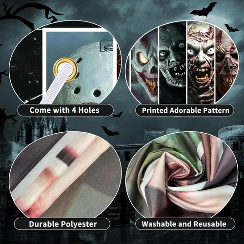 Vista 3 de Telón de fondo de personajes de película de terror, decoración de fiesta de Halloween, pancarta clásica de personajes de películas de miedo