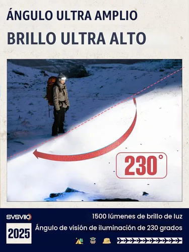 Vista 2 de svsviio K0209 - Linterna frontal recargable de 1500 lúmenes con sensor de movimiento y luz roja, lámpara de cabeza súper brillante, luces de cabeza