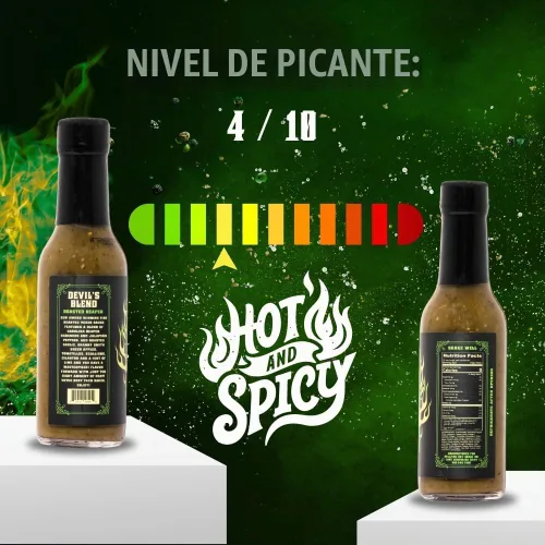 Vista 3 de Hellfire Hot Sauce Devil's Blend - Salsa Verde Gourmet picante picante de Carolina Reaper asada al fuego, presentada en el programa de televisión