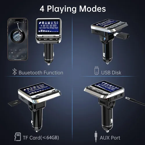 Vista 4 de Transmisor FM Bluetooth para automóvil, adaptador de radio inalámbrico, 38 W [PD 20 W + QC 3.0], kit automático manos libres con control remoto