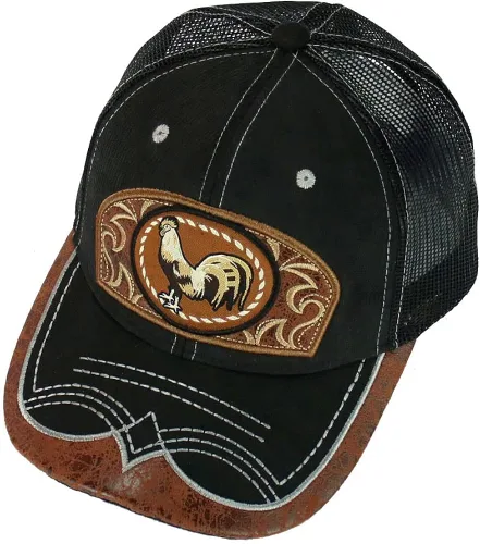Vista 6 de Gorra de béisbol de malla bordada con diseño de gallo, mexicano, gorra de béisbol curvada