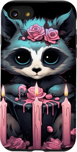 Vista 18 de iPhone 16 Pastel Goth Gothic Raccoon Anime Kawaii Nu Goth Aesthetic Case