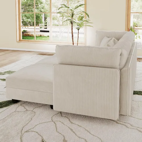 Vista 9 de LLappuil Sofá cama modular con diván de almacenamiento, sofá cama modular de pana para sala de estar, apartamento, beige