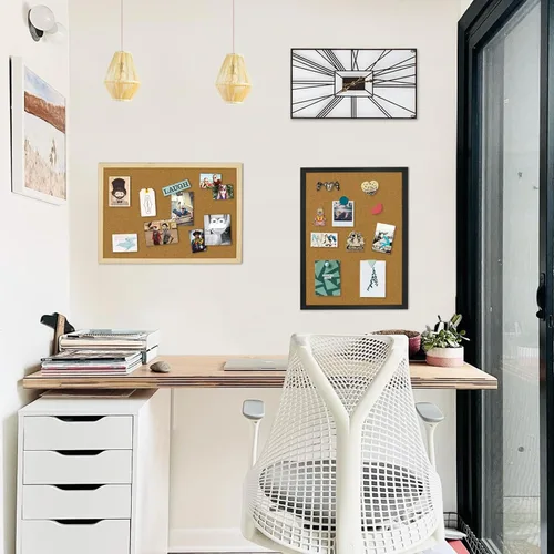 Vista 7 de OWLKELA Tablón de anuncios de 17.7 x 13.3 pulgadas, paquete de 2 tableros de corcho montado en la pared, perfecto para decoración de oficina y Negro