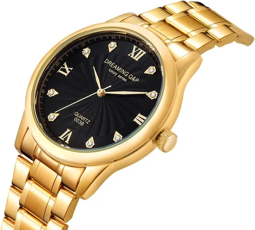 Vista 2 de Reloj pulsera IP chapado en oro, dial numérico romana de acero con estrás para hombre 003