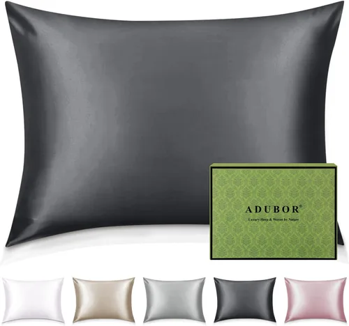 Vista 50 de Adubor Funda de almohada 100% de seda, fundas de almohada de seda de morera, 22 fibras de grado Momme 6A, funda de almohada de seda para la salud
