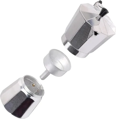Vista 3 de Moka Pot - Cafetera y cafetera para estufa, cafetera italiana, cafetera Greca, cafeteras, plata (6 tazas)