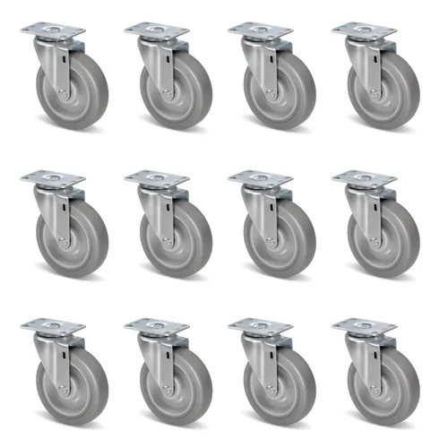 Vista 52 de Ruedas resistentes de 3 pulgadas, ruedas giratorias con frenos, ruedas de placa con rueda de goma para muebles, plataforma, camión, carrito