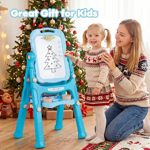 Vista 8 de Costzon 4-in-1 Height Adjustable Art Easel for Kids Magnetic Chalkboard & Whiteboard w/ Storage Tray and Detachable Design, No-Tool Assembly, Gift