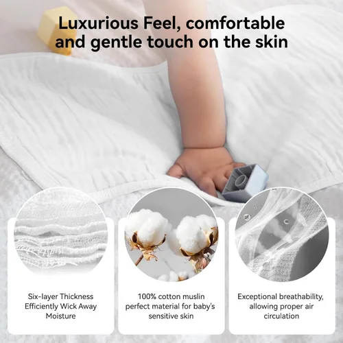 Vista 6 de Synrroe Paños para eructos grandes, paños de muselina para bebé, extra absorbentes y suaves, 6 capas de 20 x 10 pulgadas, 100% algodón
