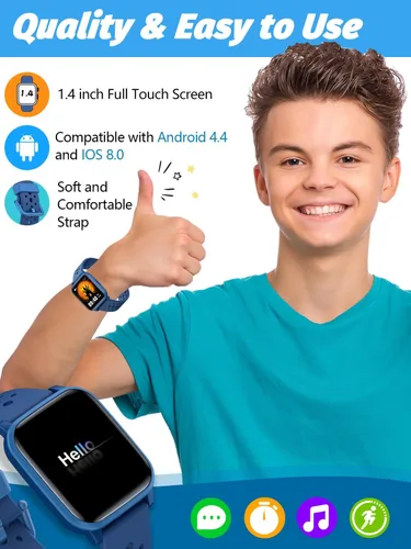 Vista 8 de Reloj Inteligente Butele para Niños, Reloj Inteligente para Niños de 4 a 16 Años con Modo de Sueño, 19 Modos Deportivos, Podómetro, Regalo de Azul