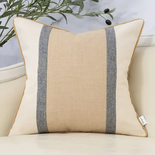 Vista 13 de Yangest - Funda de cojín de patchwork de lujo de 18x18 pulgadas, funda de almohada cuadrada de algodón y lino para sofá, dormitorio y sala de estar