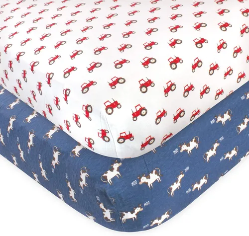 Vista 8 de Hudson Baby Sábana bajera ajustable unisex de algodón para cuna, avión, talla única