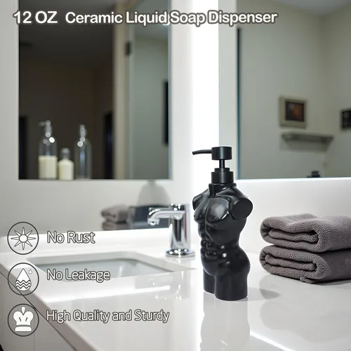 Vista 2 de Dispensador de jabón de cerámica para niños, juego de dispensador de loción y jabón dispensador de jabón líquido recargable para manos para baño