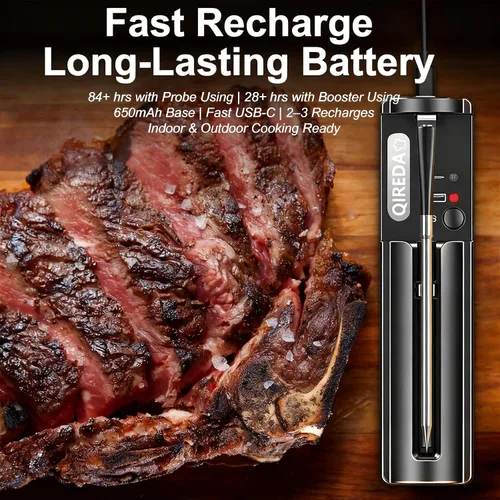 Vista 5 de Termómetro inalámbrico digital para carne con alcance remoto de 800 pies, termómetro inalámbrico Bluetooth 5.3 para cocinar con temperatura ambiente