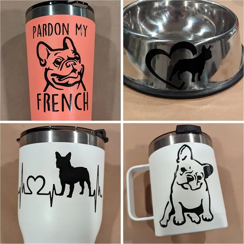 Vista 2 de Frenchie Decals Paquete de 4: corazones de perro francés detallados y calcomanías de perro toro (3.5 pulgadas, negro)