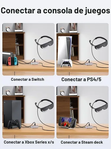 Vista 3 de Lemorele Adaptador HDMI a USB C 4K a 60Hz, para conectar la base del interruptor/PS5/PS4/Xbox/Steam Deck Base a lentes USB-C AR como XREAL Air