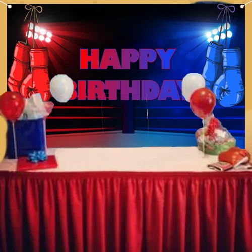 Vista 6 de Cartel de fondo de fiesta de cumpleaños con temática de boxeo, ideal para niños o niñas, fiestas temáticas de boxeo, noches de lucha y fiestas