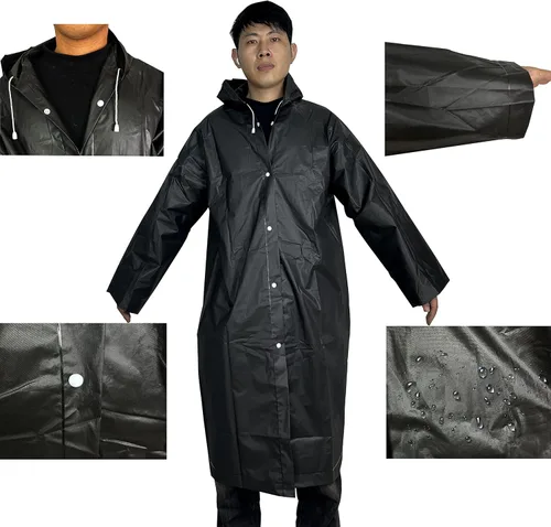 Vista 2 de DeeerYa Paquete de 2 ponchos de lluvia para adultos, reutilizables, para mujeres, hombres, impermeable, con capucha