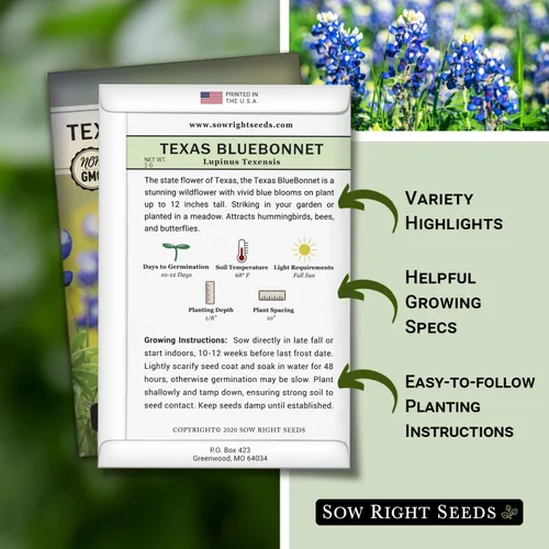 Vista 2 de Sow Right Seeds - Semilla de Bluebonnet de Texas para plantar jardín