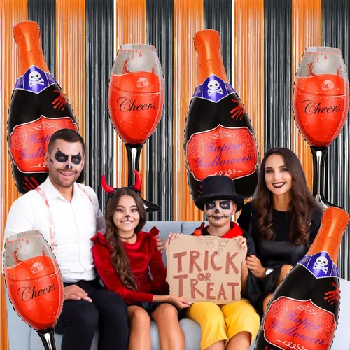 Vista 4 de Juego de 6 globos de Halloween, champán rojo y globos de copa de vino para decoraciones de fiesta de Halloween (champán)