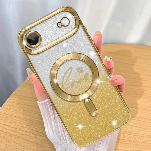 Vista 68 de ZIYE - Funda magnética diseñada para iPhone 13 con purpurina, color negro Luxury Plating Love Heart Compatible with MagSafe Camera Protection