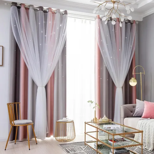 Vista 18 de Loyala Cortinas opacas de doble capa con diseño de estrellas para dormitorio de niños, bonitas, 63 pulgadas de largo, juego de 2 paneles, beige, 42