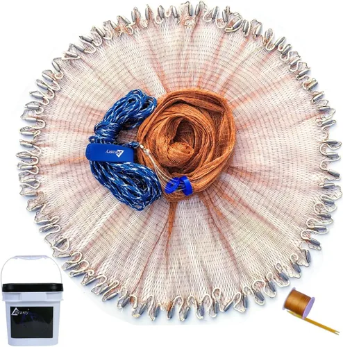 Vista 8 de Drasry Saltwater Fishing Cast Net for Bait 3/8 1/4 or 1/2 with Heavy Sinkers Fish Trap Throw Net. Size 3ft/4ft/5ft/6ft/7ft/8ft/9ft/10ft Radius