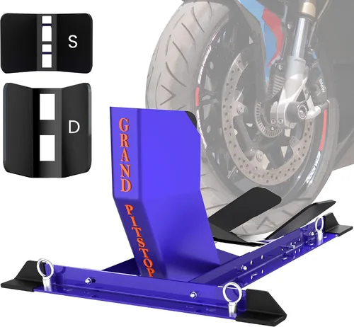 Vista 10 de GRAND PITSTOP Calzo de rueda universal para soporte de motocicleta para remolque, completamente ajustable, desmontable y plegable (negro)