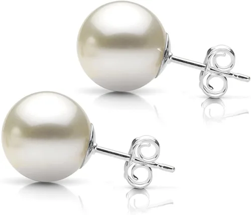 Vista 3 de Collar de cadena de oro blanco de 14 quilates con dije flotante de perlas cultivadas de agua dulce de 10 a 0413in y aretes de tuerca