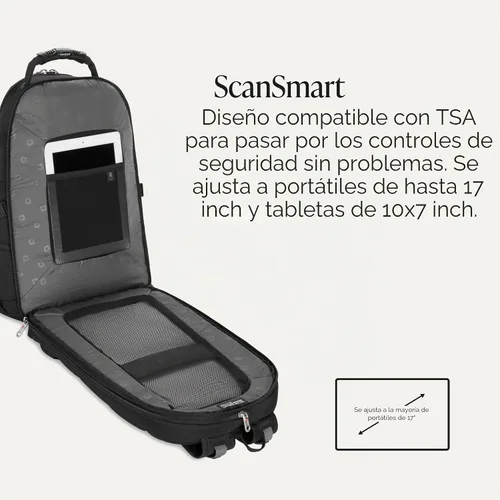Vista 3 de SwissGear, Travel Gear 1900, Scansmart TSA, mochila para computadora portátil., talla única , Negro