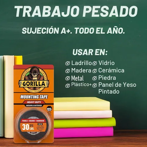 Vista 3 de Gorilla Cinta de montaje de doble cara de servicio pesado XL, 1 "x 120", negro (paquete de 1) Holds up to 30lbs, Industrial Strength Adhesive for