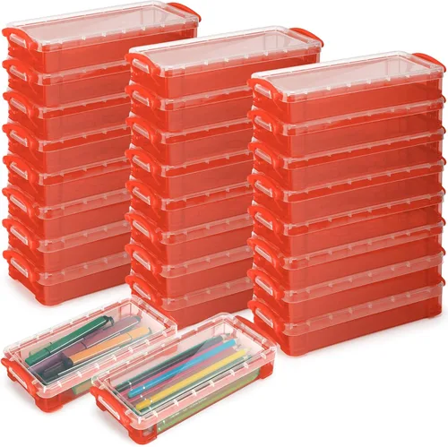 Vista 10 de Gueevin Caja de lápices de gran capacidad de plástico de 24 piezas, estuche de lápices transparente de plástico con tapa de cierre hermético, caja