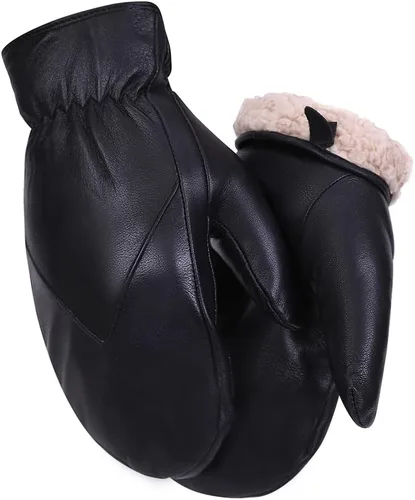 Vista 4 de Manoplas de piel de cordero cálidas para hombre con forro polar de invierno
