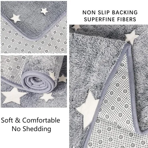 Vista 3 de Alfombra de área grande que brilla en la oscuridad, estrellas grandes para decoración de habitación de niños, divertida para habitación de bebé
