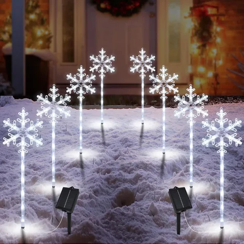 Vista 10 de 4 Pack Snowflake Solar Christmas Pathway Lights, Outdoor Decor 4 Pack-Warm White