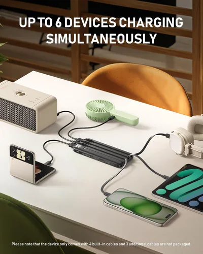 Vista 2 de Charmast Cargador portátil con cables incorporados, batería externa delgada de 10,000 mAh, cargador externo de alta velocidad con puerto USB C