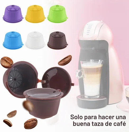 Vista 2 de Cápsula de café reutilizable para cafeteras Nescafe Dolce Gusto, paquete de 6 filtros de cápsulas de café coloridos recargables con cepillo