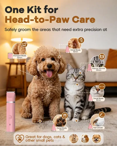 Vista 2 de Veeconn Kit de aseo 4 en 1 para perros con recortadora de pelo de pata para Rosa