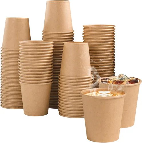 Vista 13 de Lamosi 200 paquete de tazas de papel kraft de 10 onzas, tazas de café de papel desechables marrones, tazas sin blanquear para bebidas