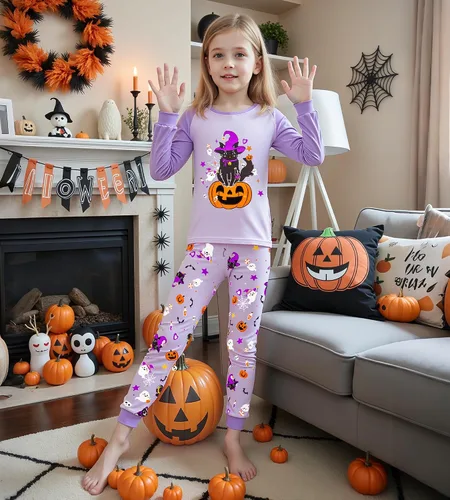 Vista 17 de HONGTEYA Ropa de Halloween para niños y niñas, ropa de esqueleto de algodón para niños pequeños, talla 3-7T